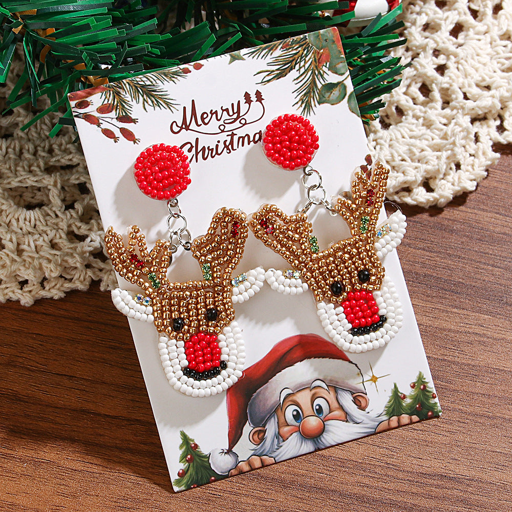 Wholesale Christmas tree rice bead earrings